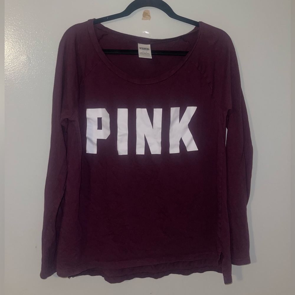 PINK long sleeve maroon tee shirt. Size LARGE